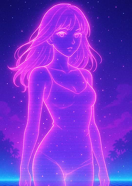 Retro Anime Girl in Neon Glow