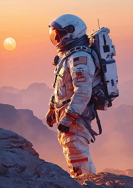 Astronaut on a rocky planet