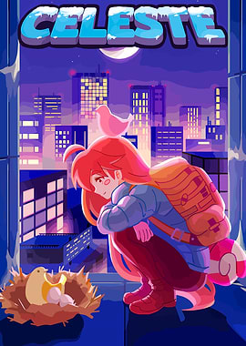Celeste Game Art with Girl and Birds