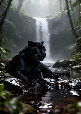 Black Panther by Waterfall
