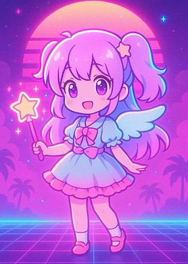 Cute Anime Girl with Star Wand
