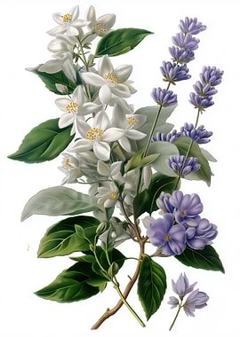 Jasmine and Lavender Botanical Illustration