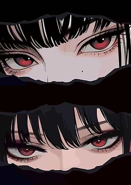 Anime girl Eyes Peeking Through Torn Fabric