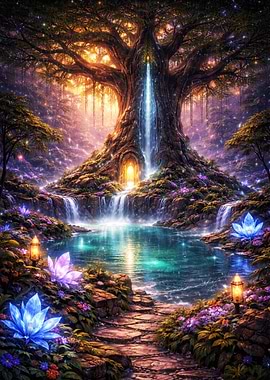 Forest Waterfall Tree