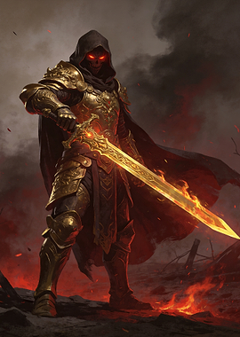 Fiery Skeleton Knight with Golden Armor