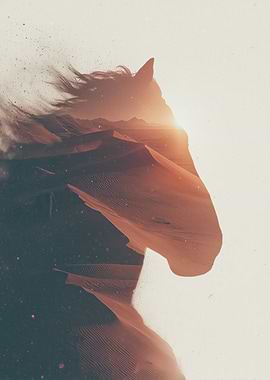 Double Exposure Horse and Desert Landscape