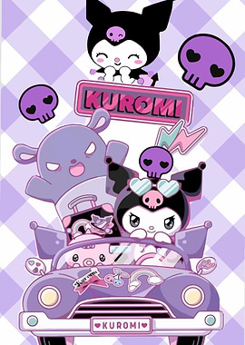 Kuromi and friends in a car