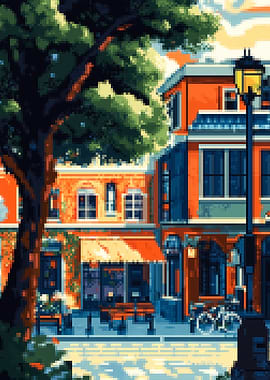 Pixel Art City Street Scene