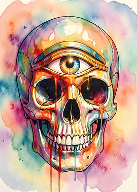 Third Eye Skull Watercolor Art