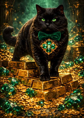 Black Cat St Patrick's Walking Emerald Green Papillon Golden Medal