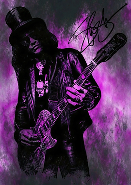 Slash Playing Guitar with Purple Background