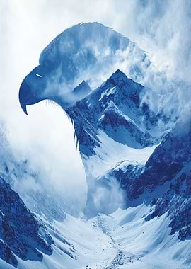 Eagle Head Over Snowy Mountains