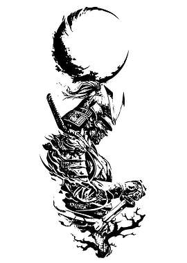 Samurai Warrior with Crescent Moon