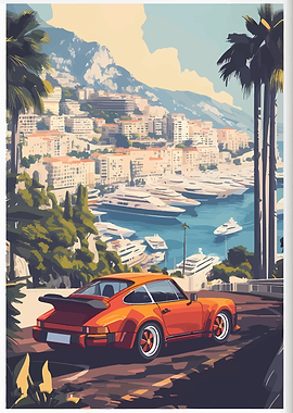Orange Porsche in Monaco Harbor