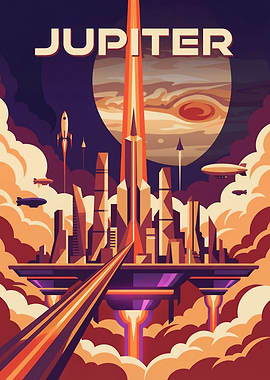 Retro Futuristic Jupiter Cityscape