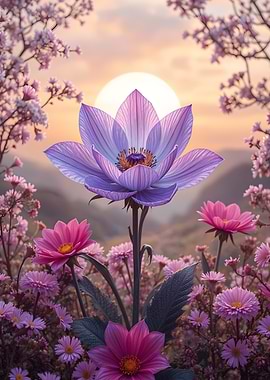 Purple Lotus Flower at Sunset