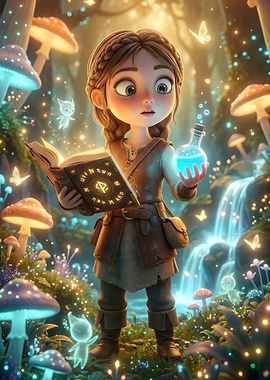 Young sorceress in a magical forest