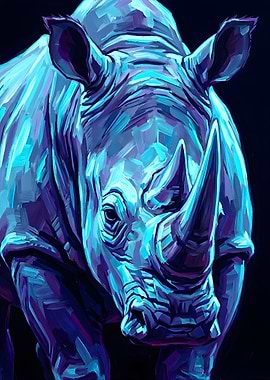 Vibrant Blue and Purple Rhino Portrait