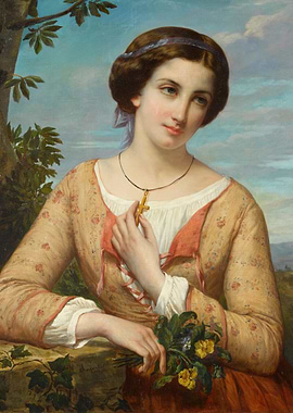 Young Woman with Flowers and Cross Necklace