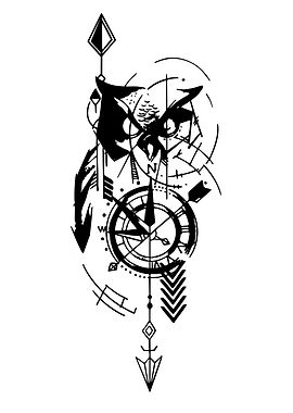 Geometric Owl and Compass Tattoo Design