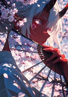Oni Girl with Cherry Blossoms