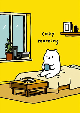 Cozy Morning Bear with Coffee