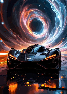 Futuristic Car in Cosmic Vortex
