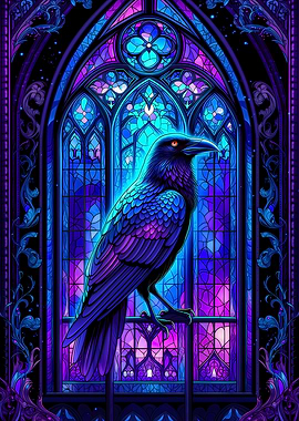 Gothic Raven Stained Glass
