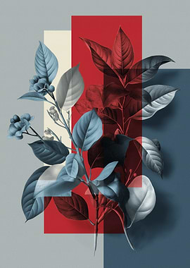 Botanical Illustration with Geometric Overlays