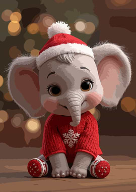 Cute Elephant in Christmas Sweater