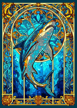 Shark in Stained Glass Art