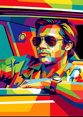 Pop Art Portrait of a Man in a Car