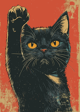 Black Cat Raising Paw