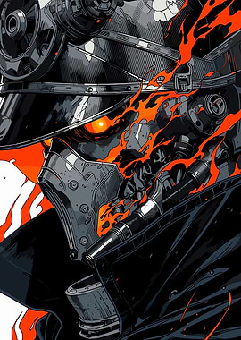 Fiery Robotic Samurai