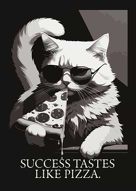Cool Cat Eating Pizza