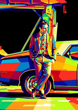 Man in Suit Leaning on a Colorful Car