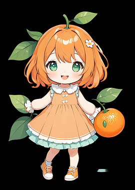 Cute Orange Girl with Fruit