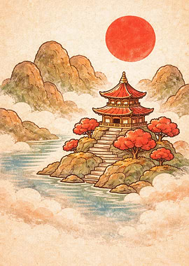 Pagoda on a Rocky Island