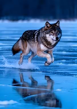 Wolf running on ice