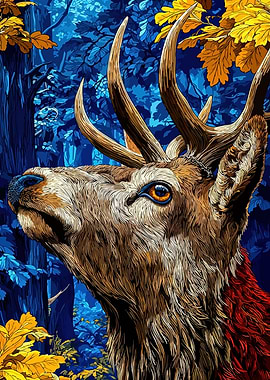 Majestic Stag in a Blue Forest