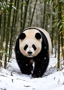 Panda walking in snow