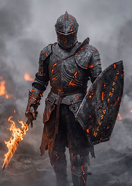 Fiery Knight with Glowing Armor
