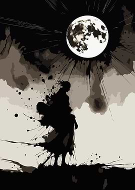 Silhouette Under Full Moon