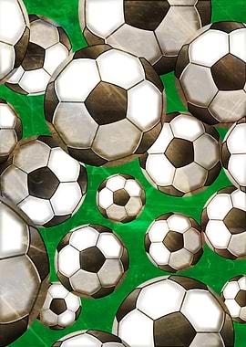 Grunge Soccer Balls on Green Background