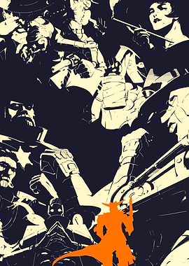 Retro Western and Sci-Fi Character Collage