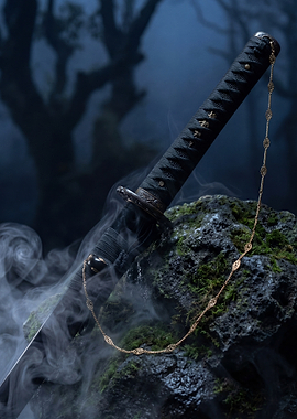 Samurai Sword with Gold Necklace