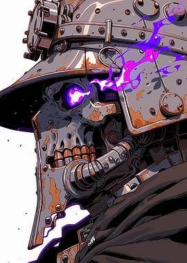 Steampunk Skull Robot with Purple Energy