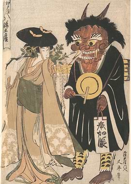 Ukiyo-e Print of a Woman and a Demon