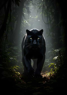 Black Panther in a Dark Forest