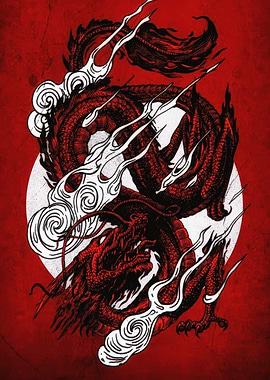 Red Dragon with White Clouds